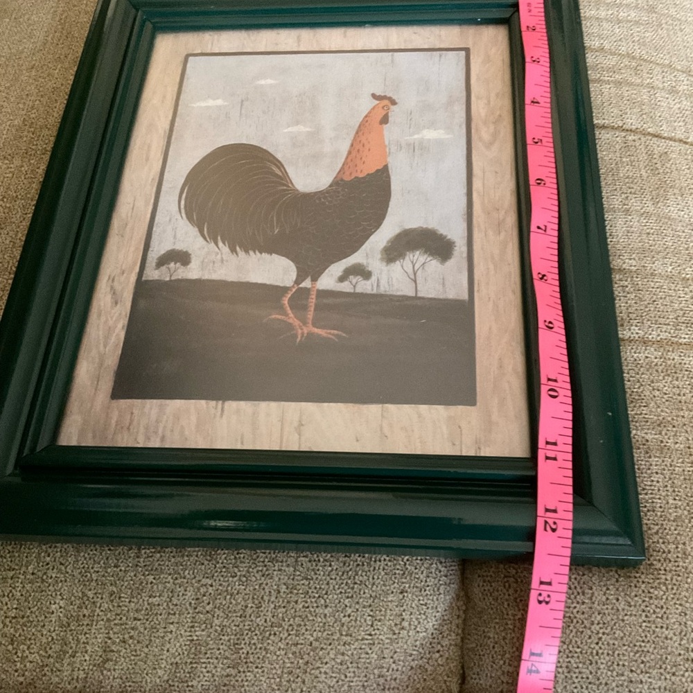 Vintage Framed Rooster Signed Art Picture, Farmhouse, Hunter Green - Picture 9 of 11